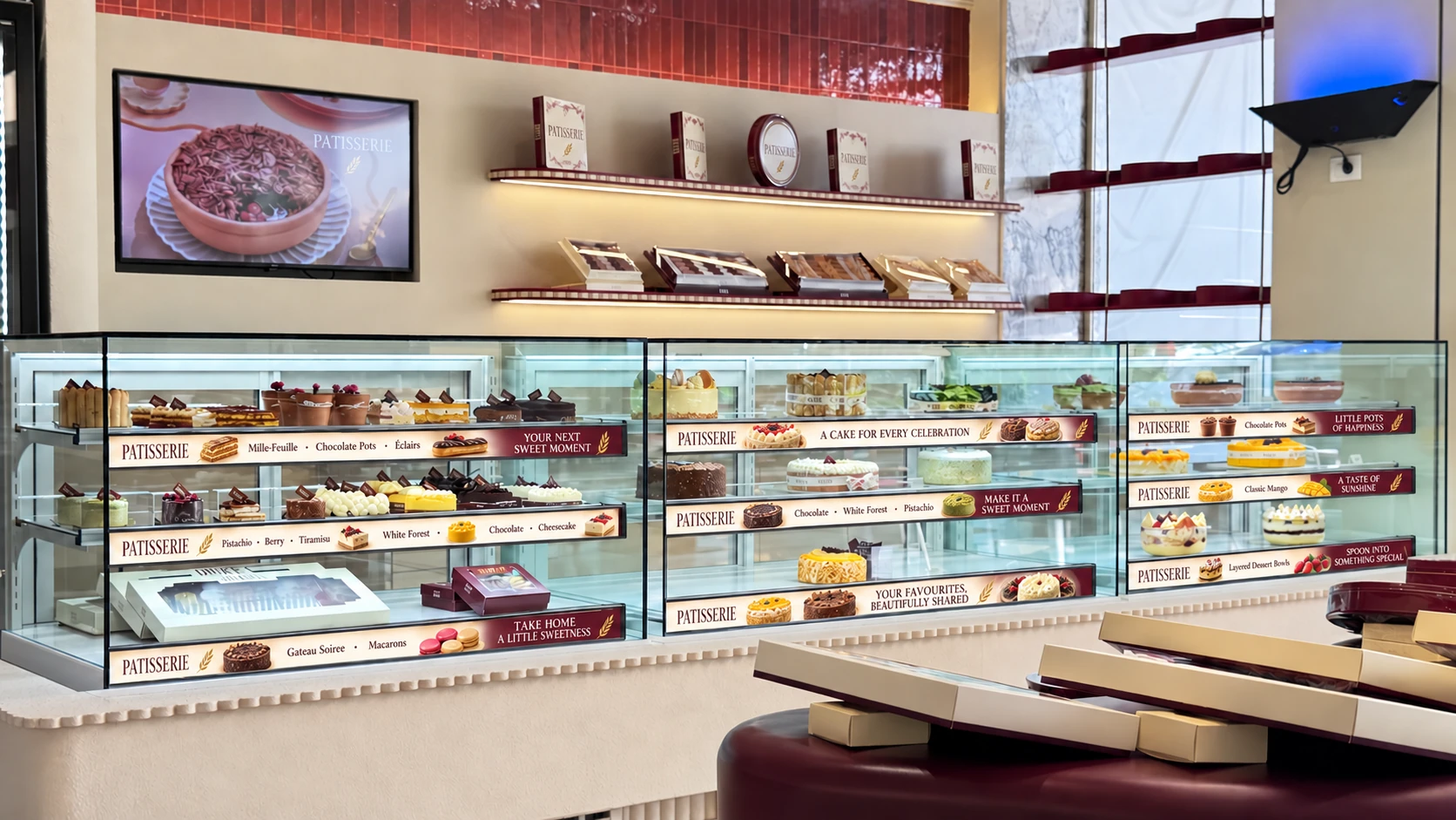 Patisserie digital display design study, perspective 1
